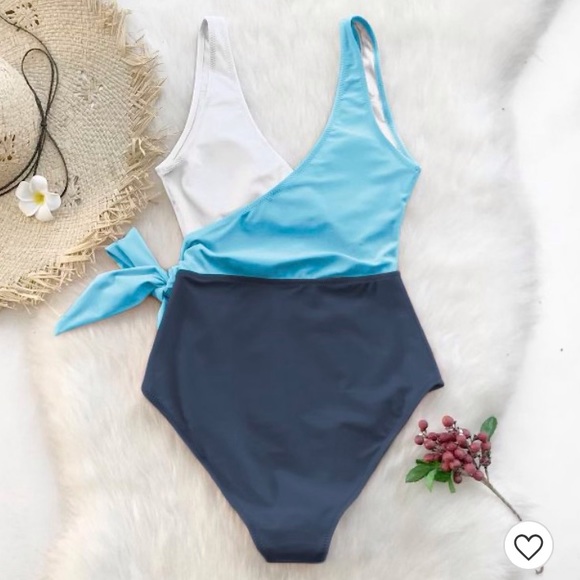 Women's One Piece Swimsuit Wrap Color Block Tie Side Bathing Suit - - Picture 3 of 5